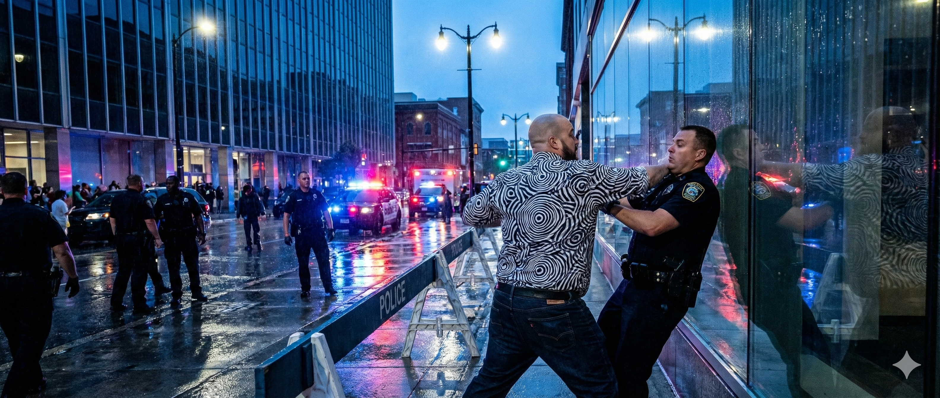 Fighting at night in the rain