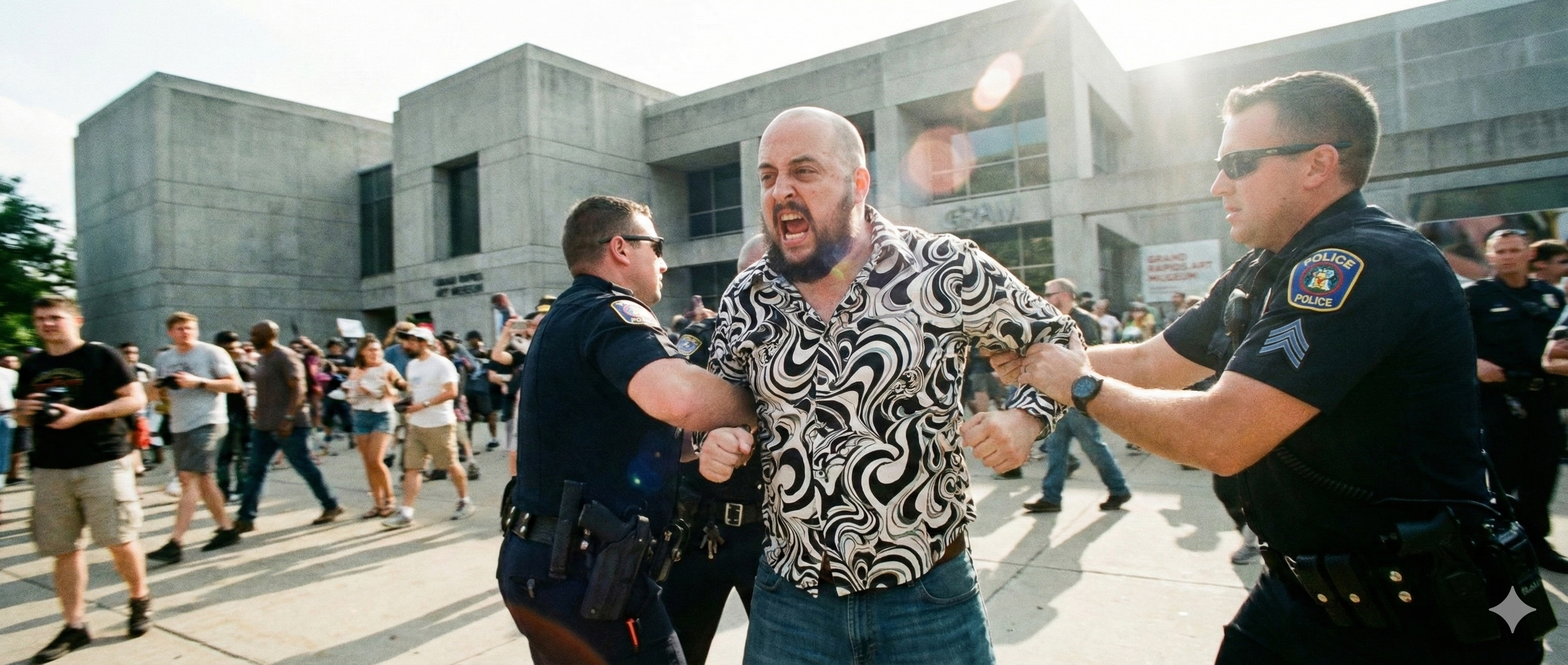 Struggling with officers near the art museum